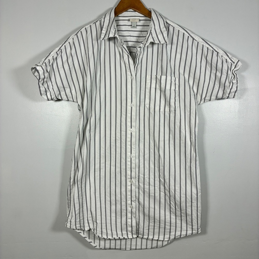 A New Day Shirt Dress S Striped Button Up Casual Coastal Office Preppy Versatile